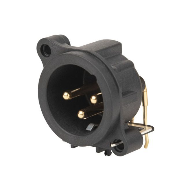 XLR 3-pin male chassis (Chapado en oro - montaje horizontal en PCB - IP40 - negro) NC3MAH