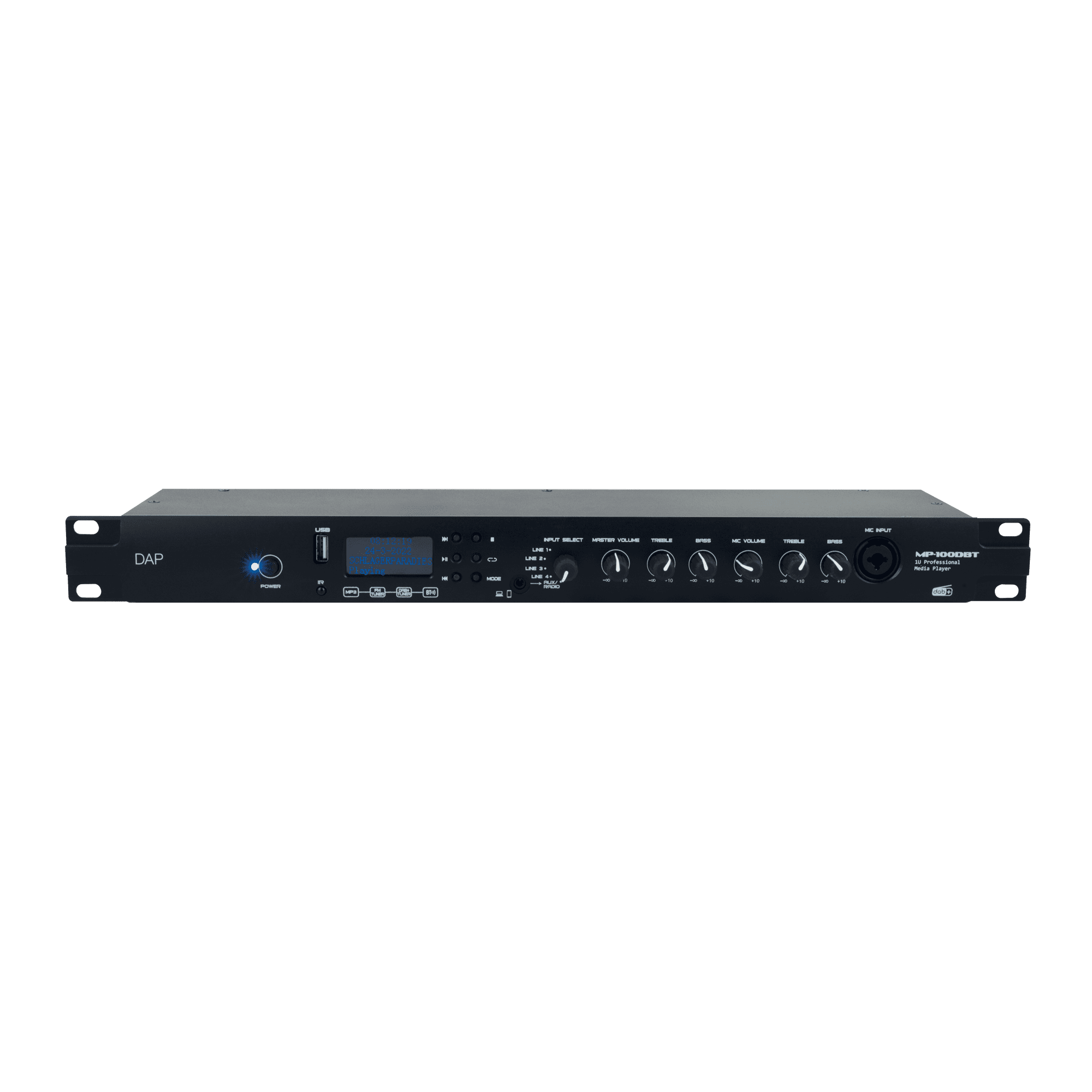 Reproductor de medios profesional MP-100DBT con DA B+ (Reproductor de medios 1U con DAB+, radio FM, reproductor de USB/MP3 y Bluetooth) D1246