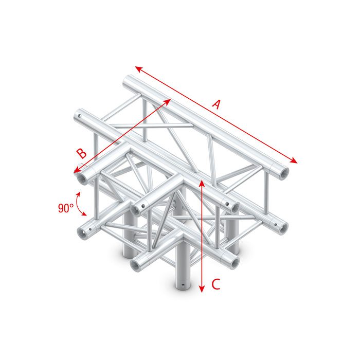 Pro-30 Square F Truss – T-Cross + Down 4-way – 50 cm (QLF40sp – 90° corner – silver – F) FQ30040