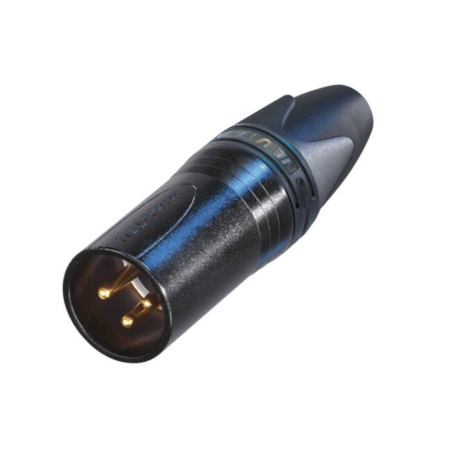 XLR 3P male Black housing (Con carcasa de metal negro con contactos dorados) NC3MXXB