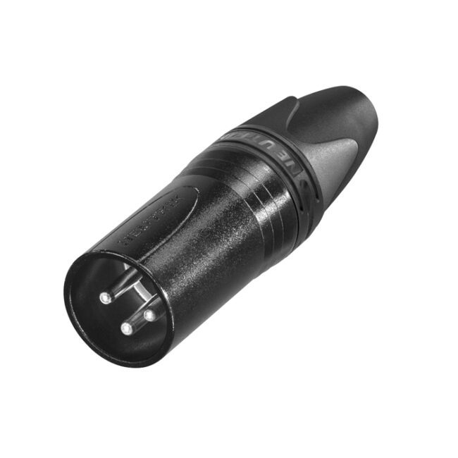 XLR 3P Connector - male - Neutrik XX (Con carcasa de metal negro con contactos plateados) NC3MXXBAG