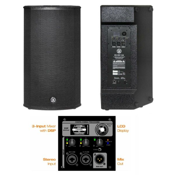 KS-HD 12A (Altavoz activo de madera con WF 12″ y TW 1,75″. DSP programable. Codificador giratorio. Disply OLED.)